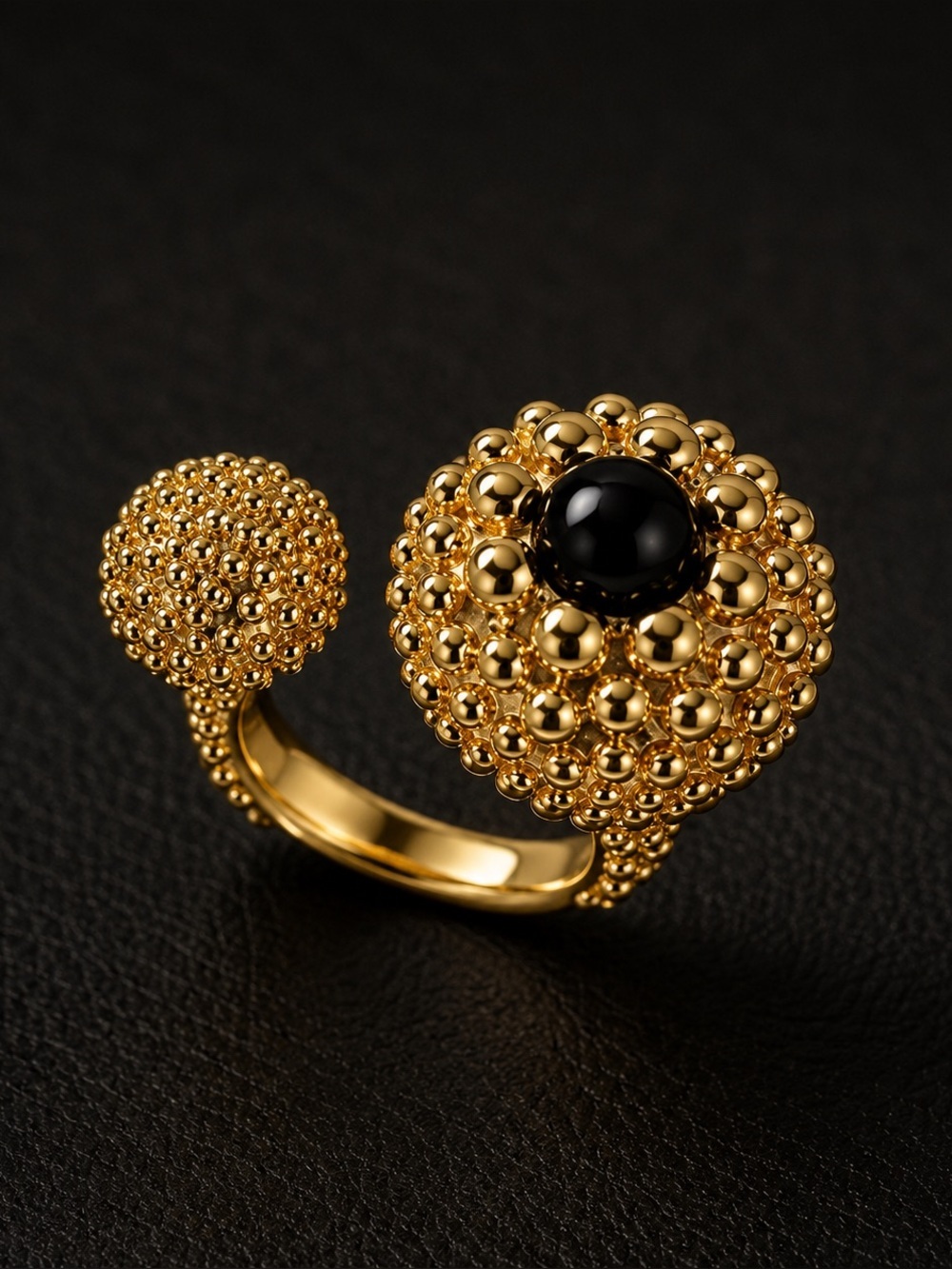 Gold Open Beaded Ring with Black Accent - Women's Jewelry